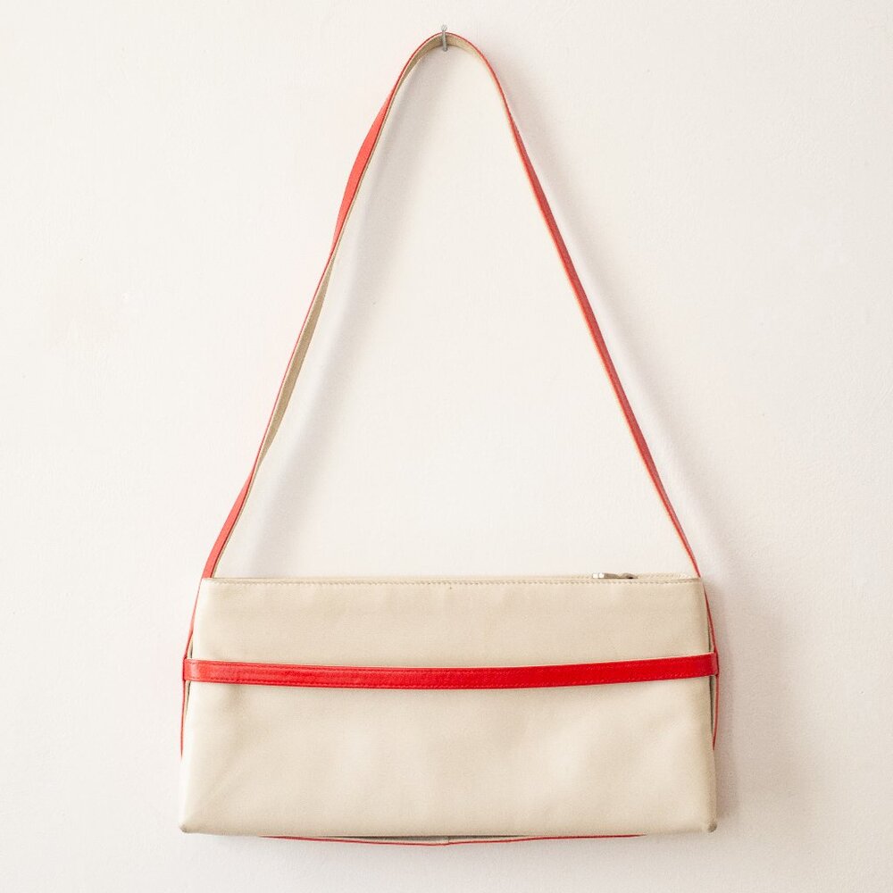 Bally Cream and Red Leather Shoulder Bag Clutch